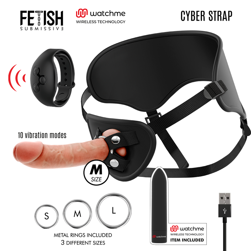 FETISH SUBMISSIVE CYBER STRAP - IMBRAGATURA CON DILDO E TELECOMANDO BULLET TECNOLOGIA WATCHME M