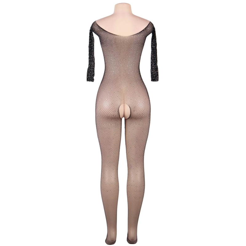 QUEEN LINGERIE - BODYSTOCKING MANICA LUNGA CON DIAMANTI S/L