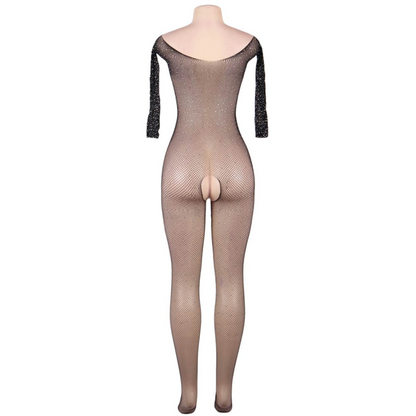 QUEEN LINGERIE - BODYSTOCKING MANICA LUNGA CON DIAMANTI S/L