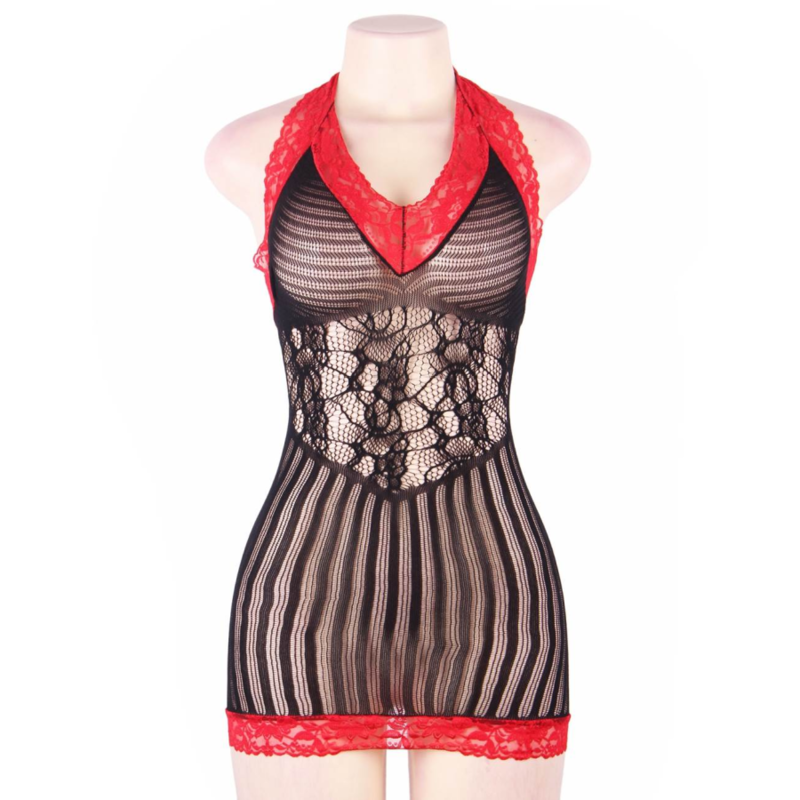 QUEEN LINGERIE - CHEMISE ALLUNCINETTO NERA E ROSSA S/L