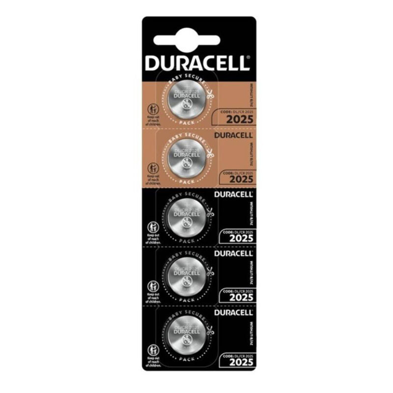 DURACELL -ACESSORIO  BATTERIA BOTTONE LITIO CR2025 3V 5 UNIT