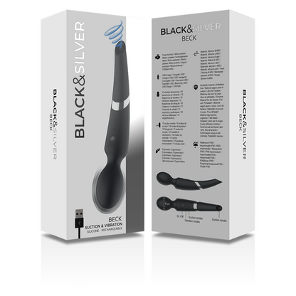 BLACK&SILVER - MASSAGGIATORE E ASPIRAZIONE IN SILICONE RICARICABILE BECK NERO