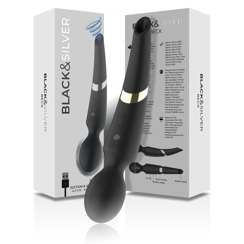 BLACK&SILVER - MASSAGGIATORE E ASPIRAZIONE IN SILICONE RICARICABILE BECK NERO