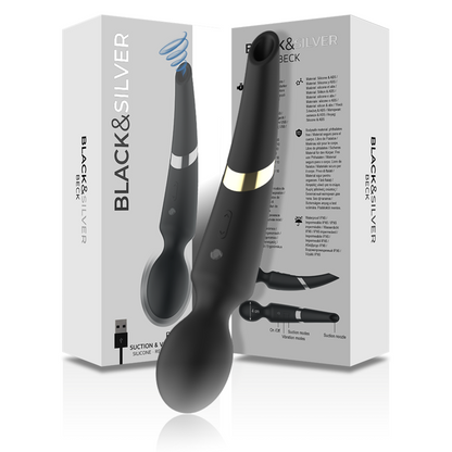 BLACK&SILVER - MASSAGGIATORE E ASPIRAZIONE IN SILICONE RICARICABILE BECK NERO