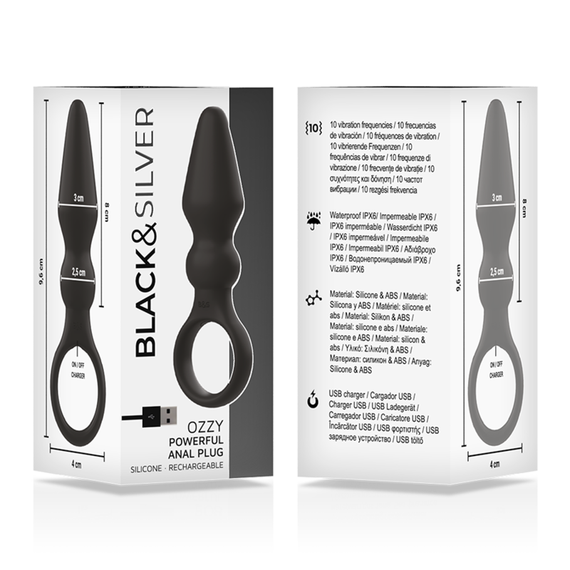 BLACK&SILVER - ELECTRASTIM POTENTE PLUG ANALE IN SILICONE OZZY