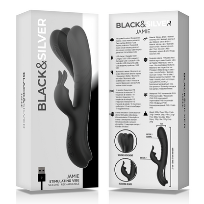 BLACK&SILVER - STIMOLATORE CONIGLIO IN SILICONE RICARICABILE JAMIE NERO