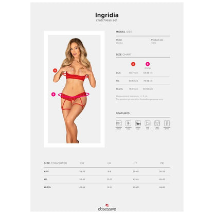 OBSESSIVE - REGGISENO E MUDANDINA  INGRIDIA SET DUE PEZZI SENZA CAVALLETTO ROSSO XL/XXL