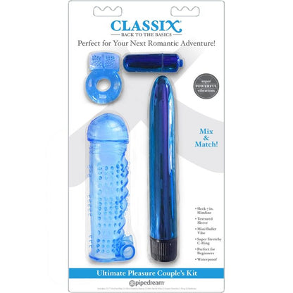 CLASSIX -VIBRATORE  PER COPPIE CON ANELLO, FODERO E PROIETTILI BLU