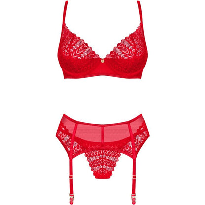 OBSESSIVE - REGGISENO REGGICALZE E PERIZOMA  INGRIDIA SET TRE PEZZI ROSSO XS/S