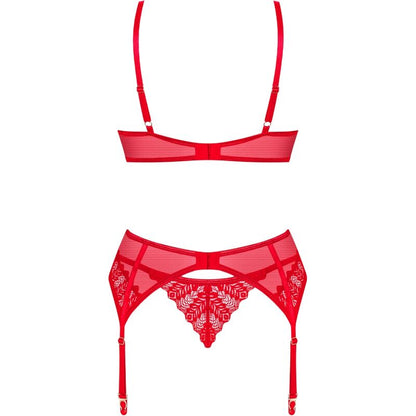 OBSESSIVE - REGGISENO REGGICALZE E PERIZOMA  INGRIDIA SET TRE PEZZI ROSSO XS/S