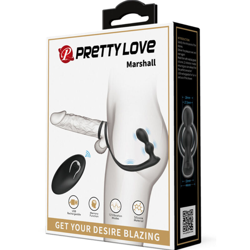 PRETTY LOVE - ANELLO PER PENE MARSHALL CON PLUG ANALE VIBRANTE CON TELECOMANDO