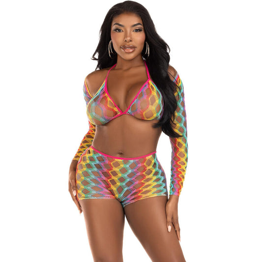 LEG AVENUE -LINGERIE SET TRE PEZZI MULTICOLORE