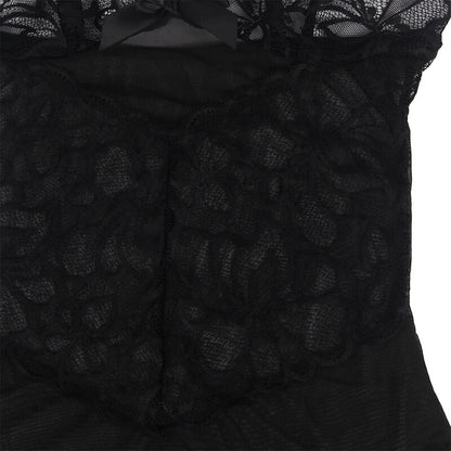 SUBBLIME - BABY DOLL CON SPALLINE REGOLABILI E PIZZO TRASPARENTE STAMPA FLOREALE NERO S/M