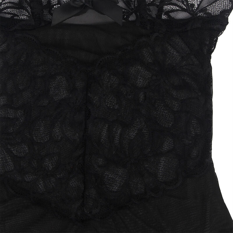 SUBBLIME - BABY DOLL CON SPALLINE REGOLABILI E PIZZO TRASPARENTE STAMPA FLOREALE NERO S/M