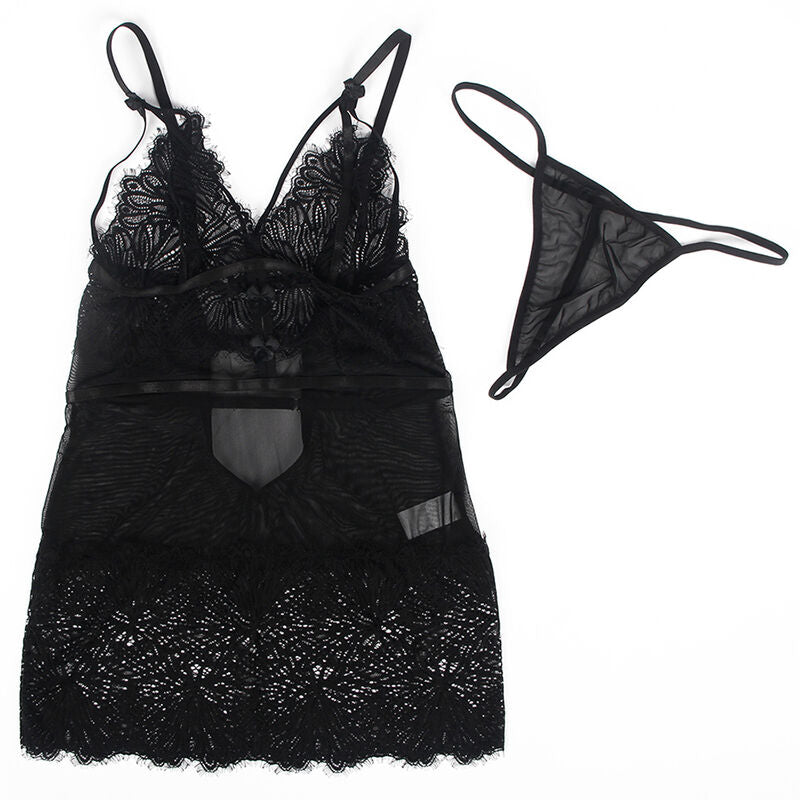 SUBBLIME - BABYDOLL CON SPALLINE REGOLABILI IN PIZZO NERO S/M