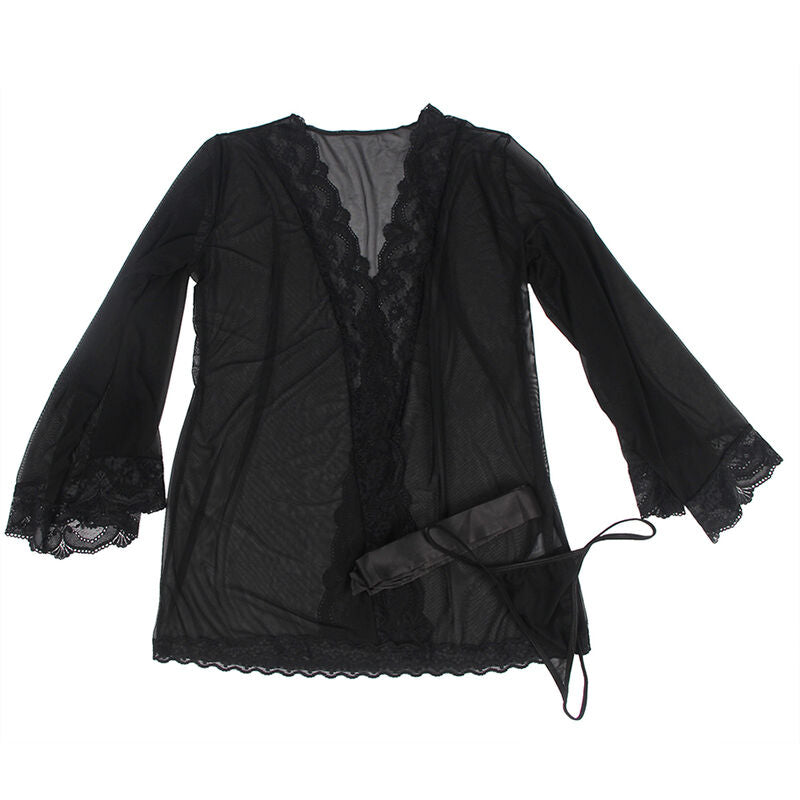 SUBBLIME - VESTAGLIA IN TESSUTO TRASPARENTE CON DETTAGLI IN PIZZO NERO S/M