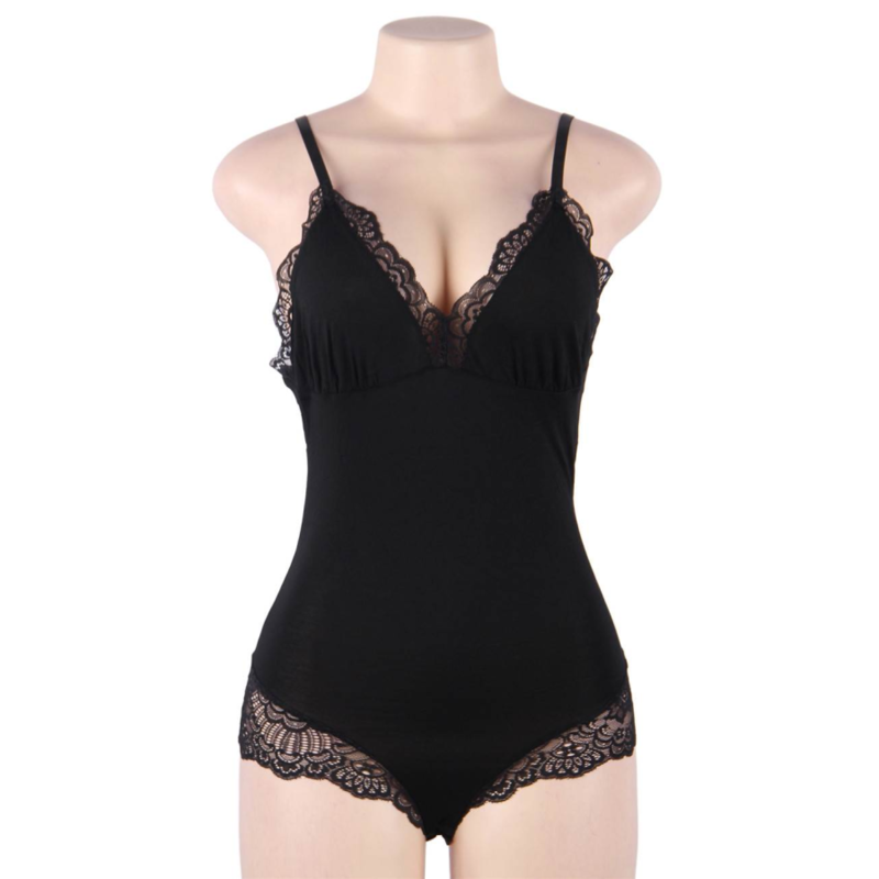 SUBBLIME -  BODY ORSACCHIOTTO CON DETTAGLI IN PIZZO FLOREALE NERO L/XL