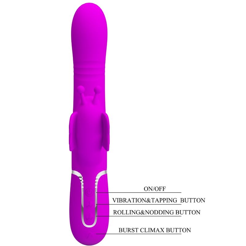 PRETTY LOVE - VIBRATORE MULTIFUNZIONE RABBIT 4 IN 1 FARFALLA FUCSIA