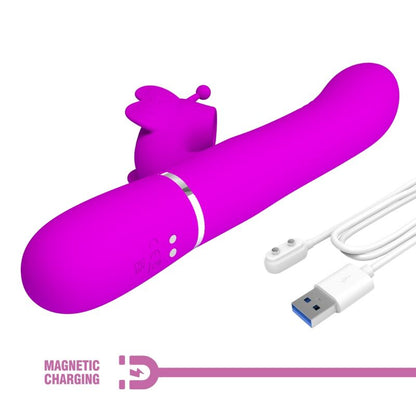 PRETTY LOVE - VIBRATORE MULTIFUNZIONE RABBIT 4 IN 1 FARFALLA FUCSIA