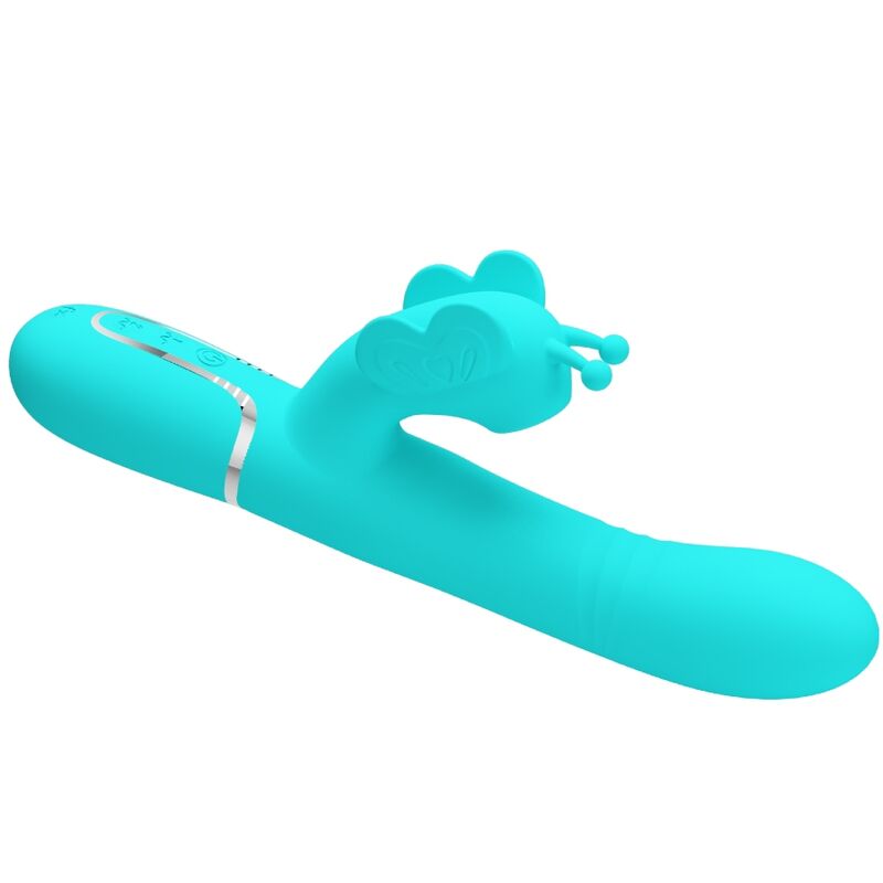 PRETTY LOVE - VIBRATORE MULTIFUNZIONE RABBIT 4 IN 1 FARFALLA VERDE ACQUA