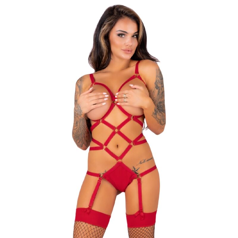 LIVCO CORSETTI FASHION - THIARA LC 20213 SET BODY + CALZE ROSSO S/M