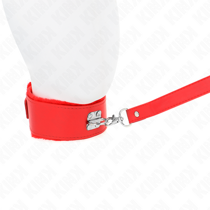 KINK - COLLANA CON GUINZAGLIO 116 CM CON BORCHIE IN ARGENTO MODELLO 4 ROSSO REGOLABILE 40-48 CM X 6 CM