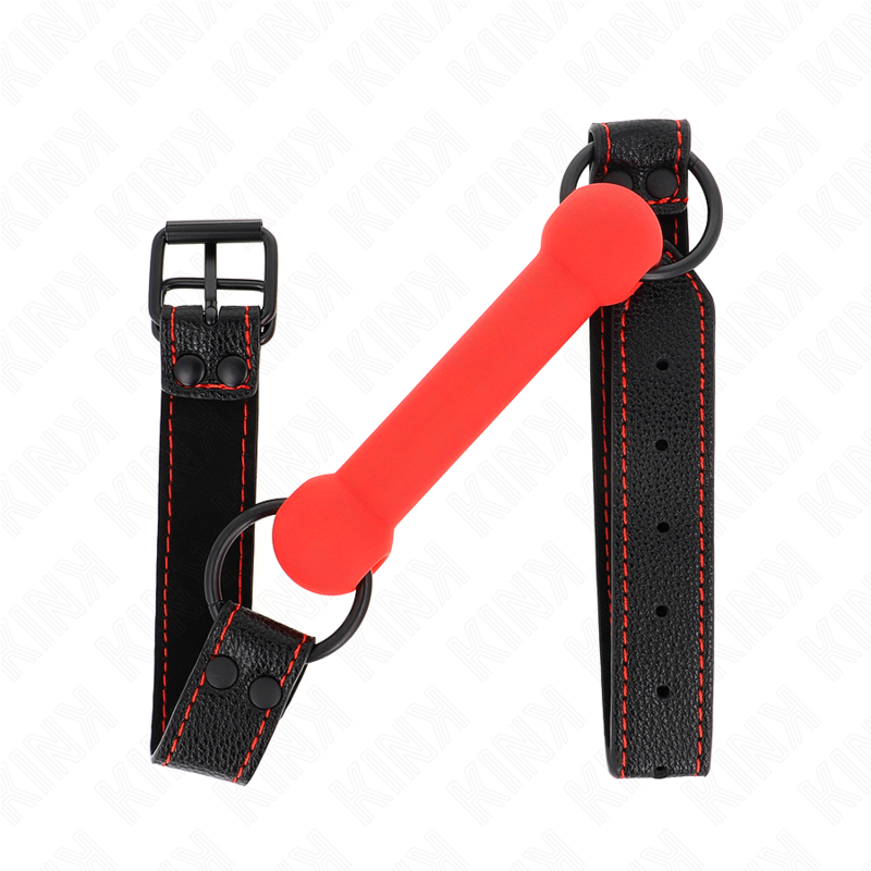 KINK - BAVAGLIO BONE GAG CON CINTURINO IN SIMILPELLE ROSSO REGOLABILE 41-57 CM