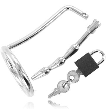 METAL HARD - Bdsm ANELLO PER TESTICOLI CON TAPPO DI CASTIT URETRALE