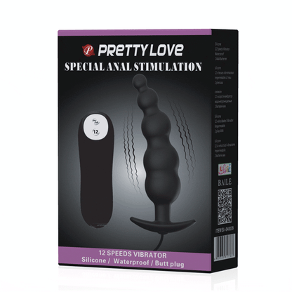 PRETTY LOVE - PLUG ANALE IN SILICONE EXTRA STIMOLAZIONE E 12 MODALIT DI VIBRAZIONE NERO