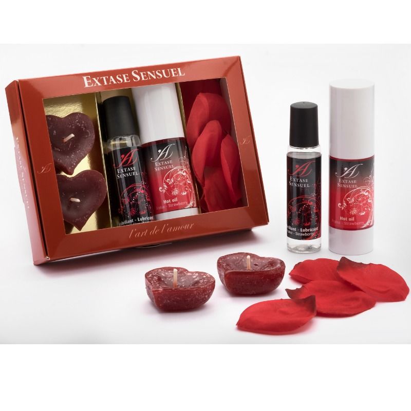 EXTASE SENSUAL - OLIO PETTO ROSSO DELLA TENTAZIONE KIT + CANDELE