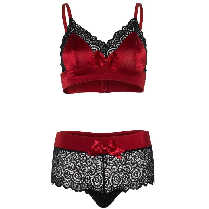 LEG AVENUE -REGGISENO E MUTANDINA  SET 2 PEZZI NERO E ROSSO S/M